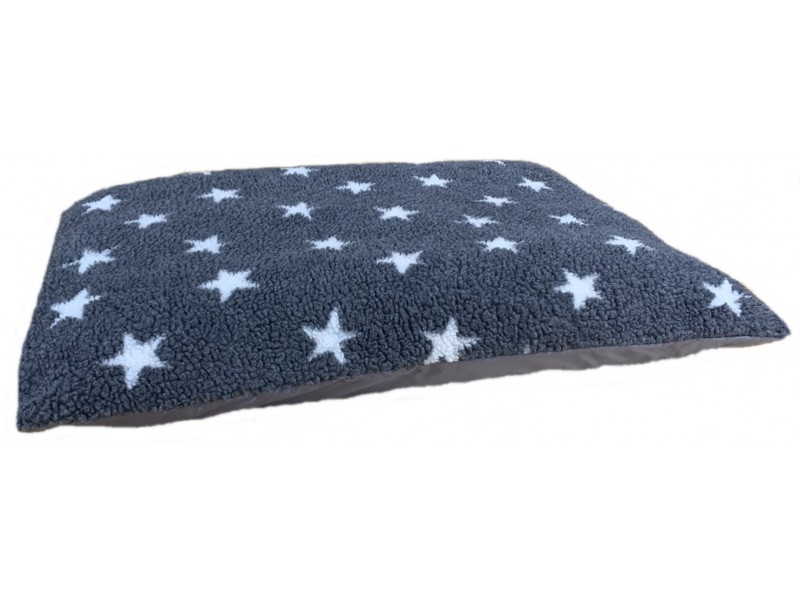 Fleece Dog Bed Cushion With Waterproof Base - Grey with White Stars