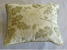 Cream And Green Oblong Cushion With Cording - 46cm x 38cm - COMPLETE WITH HOLLOW FIBRE INNER