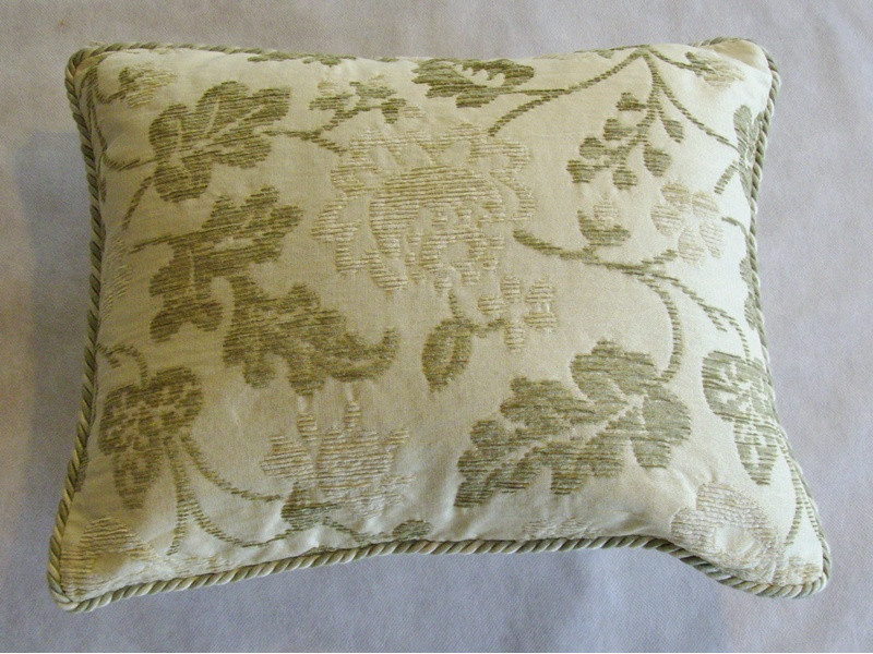 Cream And Green Oblong Cushion With Cording - 46cm x 38cm - COMPLETE WITH HOLLOW FIBRE INNER