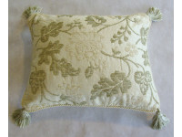 Cream And Green Oblong Cushion With Tassles And Cording - 46cm x 38cm - COMPLETE WITH HOLLOW FIBRE INNER