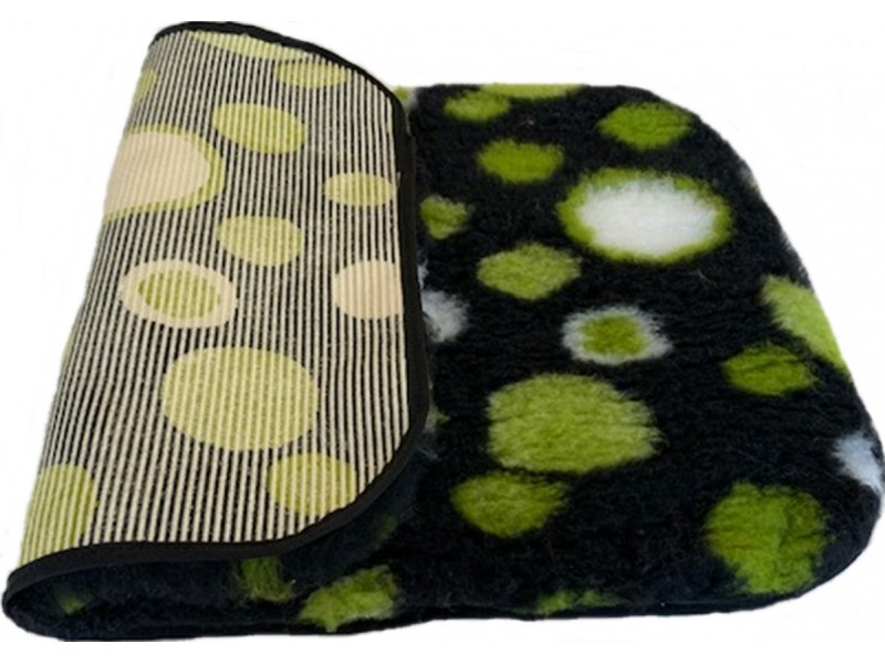 PnH Veterinary Bedding ® - BINDED - NON SLIP - Black with Green Circles