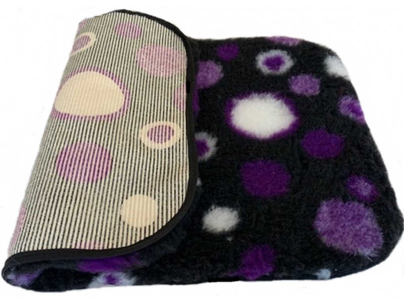 PnH Veterinary Bedding ® - BINDED - NON SLIP - Black with Purple Circles