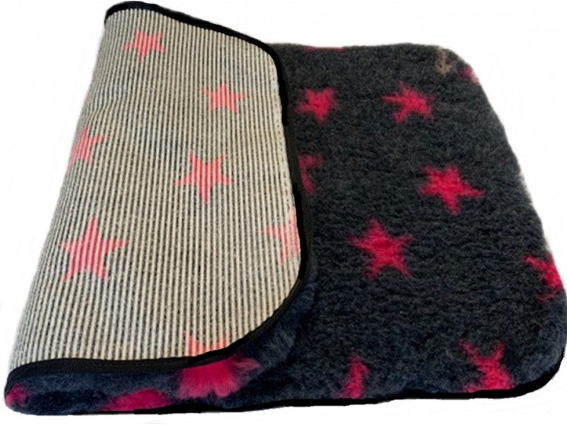PnH Veterinary Bedding ® - BINDED - NON SLIP - Charcoal with Pink Stars