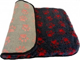 Clearance PnH Veterinary Bedding - BINDED - Charcoal / Red Paws - 75cm x 50cm