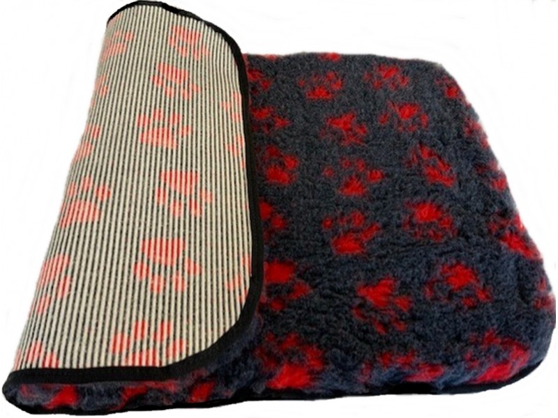 Clearance PnH Veterinary Bedding - BINDED - Charcoal / Red Paws - 75cm x 50cm
