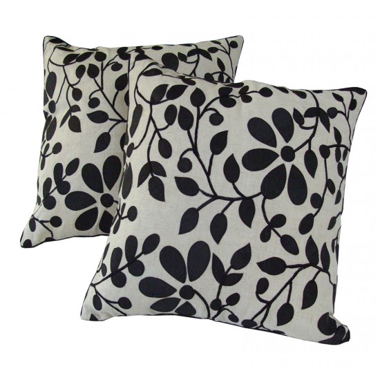 Cream & Black Leaf (45cm x 45cm) - COMPLETE WITH HOLLOW FIBRE FILLED INNER