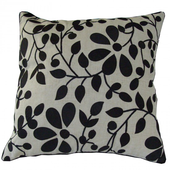Cream & Black Leaf (45cm x 45cm) - COMPLETE WITH HOLLOW FIBRE FILLED INNER