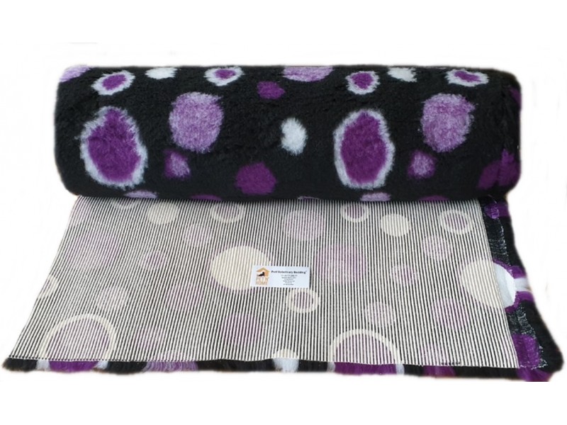 PnH Veterinary Bedding - NON SLIP - By The Roll - Black with Purple Circles