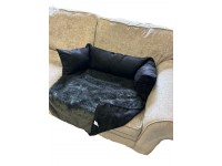 Sofa Dog Bed - Faux Suede / Fur - Black with Grey Base