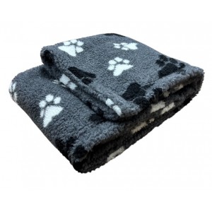 Grey with Black & White Paws - Double Layered Sherpa Fleece Dog Blanket 