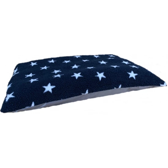 Fleece Dog Bed Cushion With Waterproof Base - Midnight Blue with White Stars
