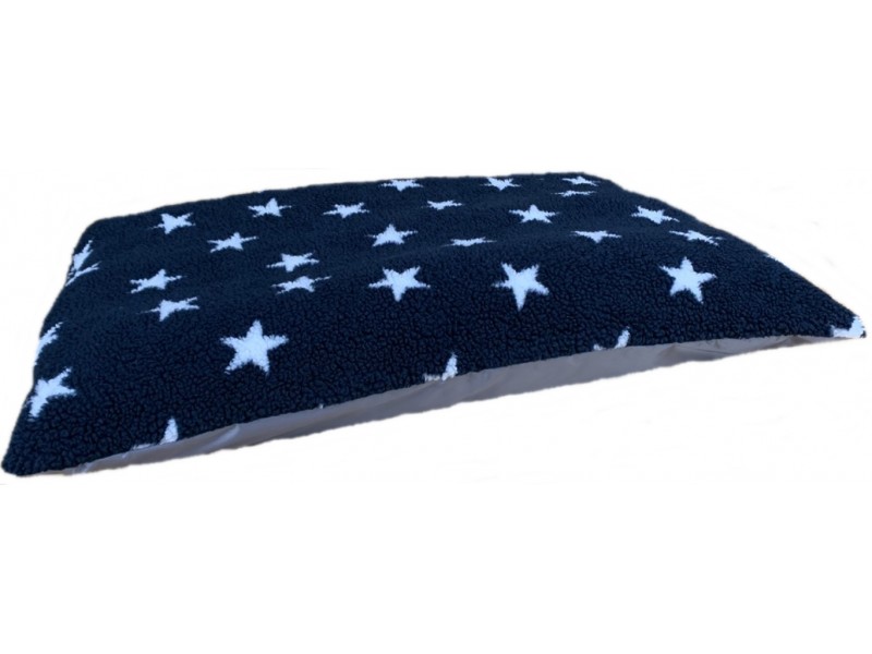Fleece Dog Bed Cushion With Waterproof Base - Midnight Blue with White Stars
