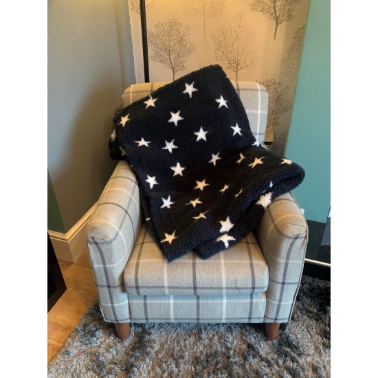 Deluxe Sherpa Fleece Lap Blanket - DOUBLE LAYERED - Blue with White Stars