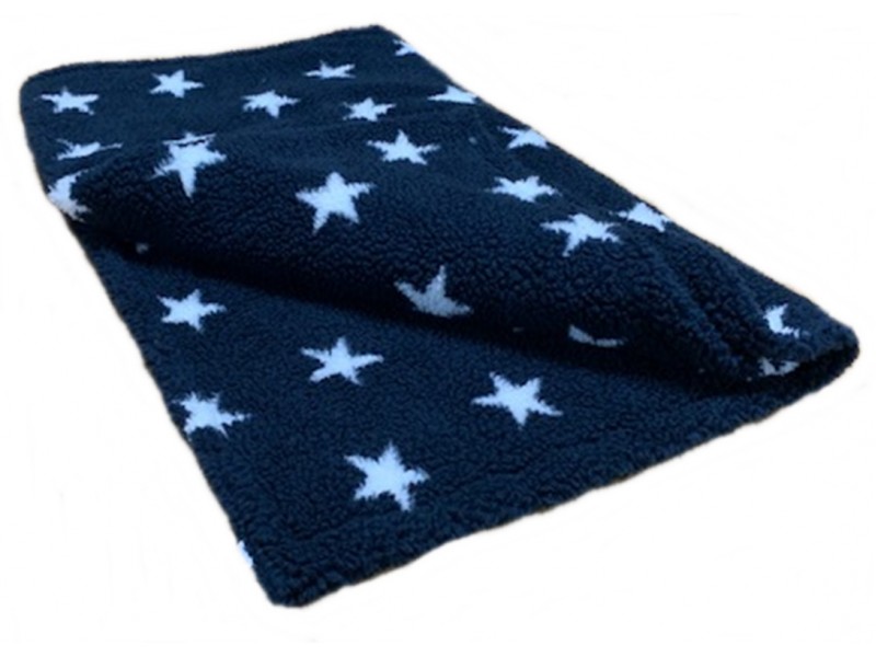 Deluxe Sherpa Fleece Lap Blanket - DOUBLE LAYERED - Midnight Blue with White Stars