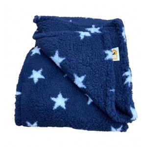 Blue with White Stars - Double Layered Sherpa Fleece Dog Blanket 