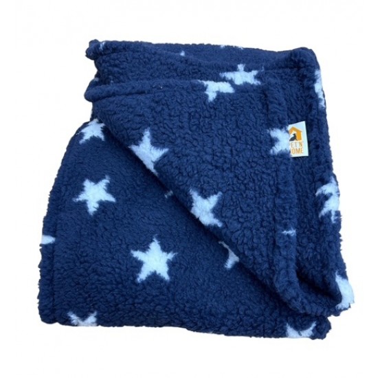 Deluxe Sherpa Fleece Lap Blanket - DOUBLE LAYERED - Blue with White Stars