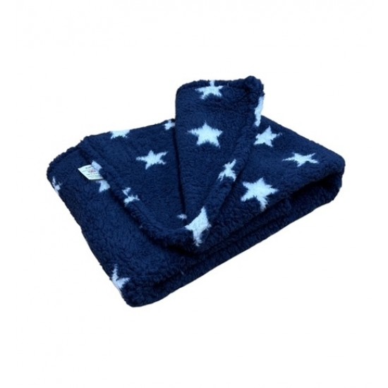 Deluxe Sherpa Fleece Lap Blanket - DOUBLE LAYERED - Blue with White Stars