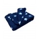 Deluxe Sherpa Fleece Lap Blanket - DOUBLE LAYERED - Blue with White Stars