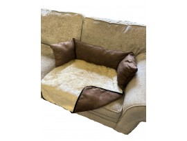Sofa Dog Bed - Faux Suede / Fur - Brown with Cream Fur