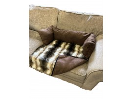 Sofa Dog Bed - Faux Suede / Fur - Brown with Striped Fur