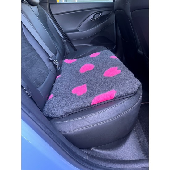 Car Seat Protector - Charcoal with Cerise Pink Hearts