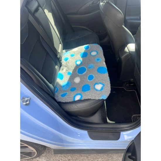 Car Seat Protector - Grey with Blue Circles