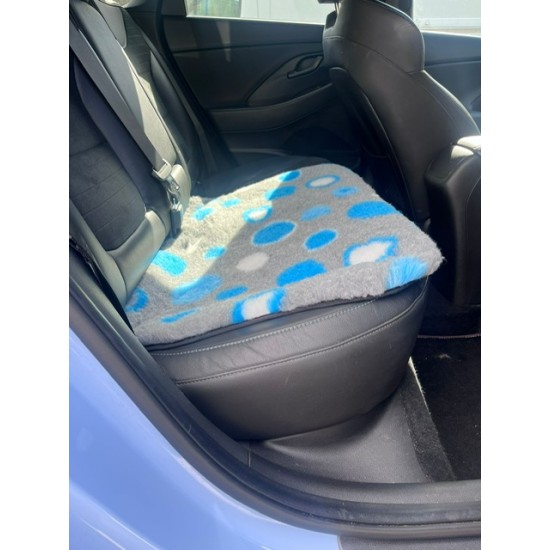 Car Seat Protector - Grey with Blue Circles