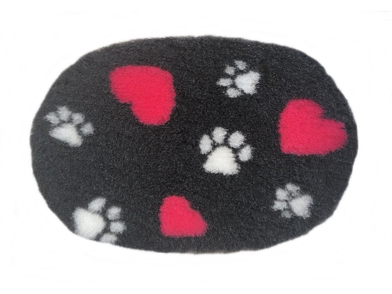 PnH Veterinary Bedding - NON SLIP - Oval - Charcoal with Hearts and Paws