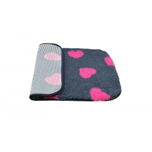 Non Slip Vet Bedding - BINDED - Charcoal with Cerise Pink Hearts