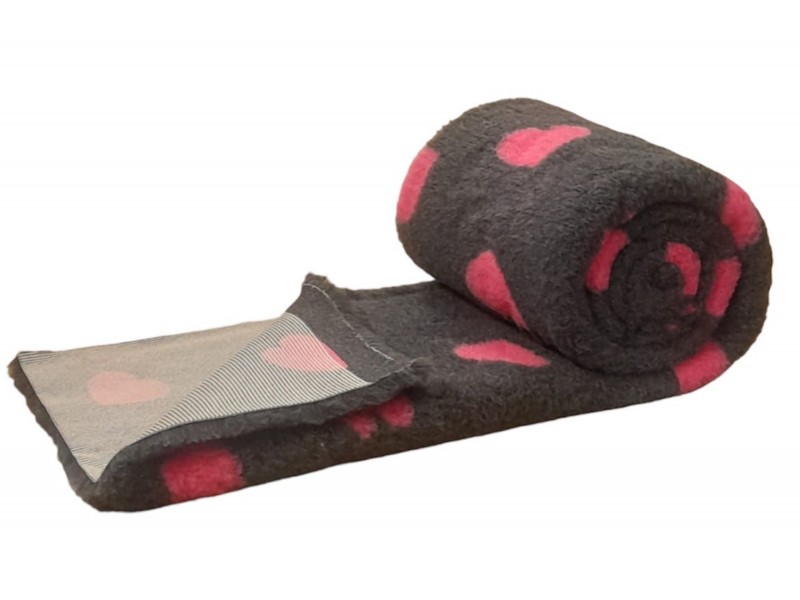 PnH Veterinary Bedding - NON SLIP - By The Roll - Charcoal with Cerise Pink Hearts
