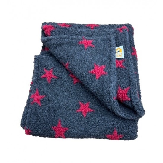Charcoal with Red Stars - Double Layered Sherpa Fleece Dog Blanket 
