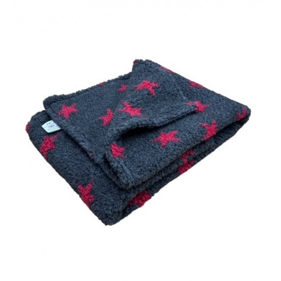 Charcoal with Red Stars - Double Layered Sherpa Fleece Dog Blanket 