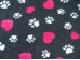 PnH Veterinary Bedding - NON SLIP - By The Roll - Charcoal with Hearts and Paws