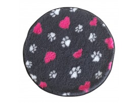 PnH Veterinary Bedding ® - BINDED CIRCLE - NON SLIP - Charcoal with Pink Hearts