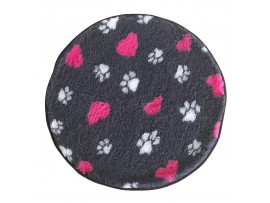 PnH Veterinary Bedding ® - BINDED CIRCLE - NON SLIP - Charcoal with Hearts and Paws