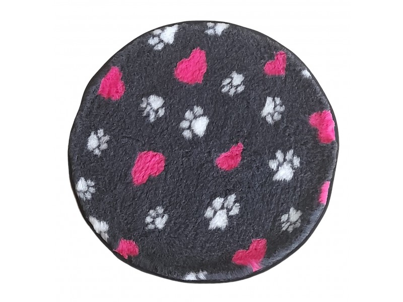 PnH Veterinary Bedding ® - BINDED CIRCLE - NON SLIP - Charcoal with Hearts and Paws