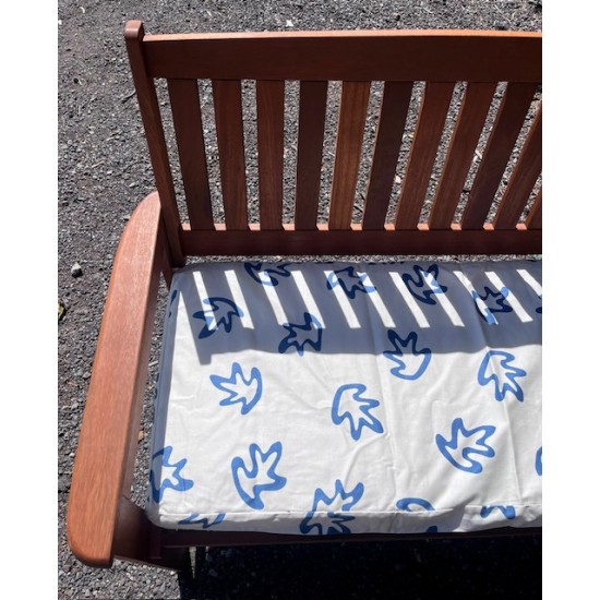 5ft Clearance Bench Cushion - Cream with Blue Leaf