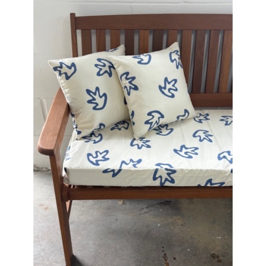 4ft Clearance Bench Set with Side Pillows - Cream with Blue Leaf