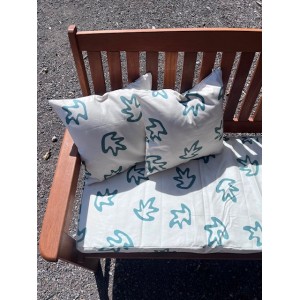 3ft Clearance Bench Set with Side Pillows - Cream with Green Leaf Print