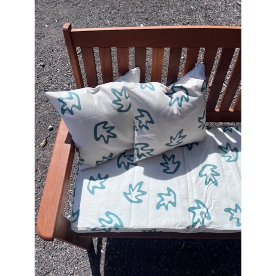 3ft Clearance Bench Set with Side Pillows - Cream with Green Leaf Print