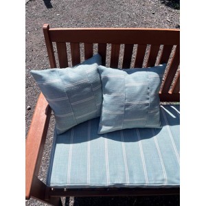 4ft Clearance Bench Set with Side Pillows - Duckegg Stripe, Patchwork Pillows