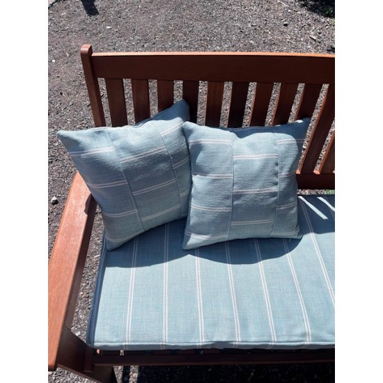 4ft Clearance Bench Set with Side Pillows - Duckegg Stripe, Patchwork Pillows