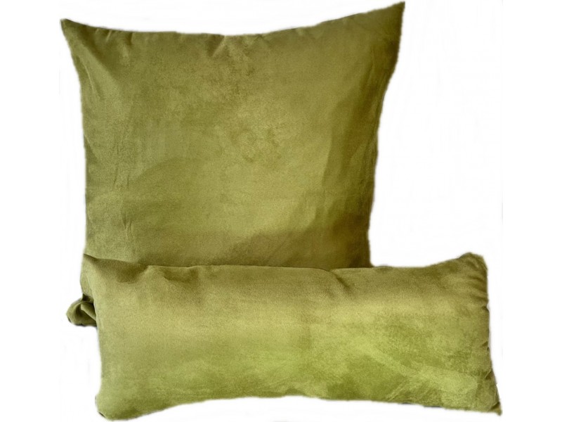 Faux Suede Cushion & Bolster Set - Olive Green