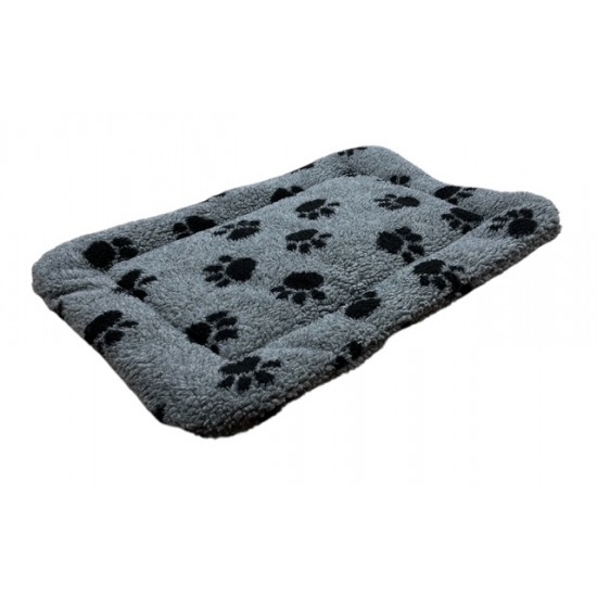 Sherpa Fleece Quilted Dog Pad - Grey with Black Paws