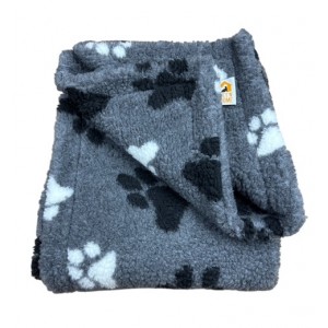 Grey with Black & White Paws - Double Layered Sherpa Fleece Dog Blanket 