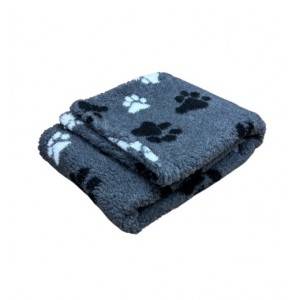 Grey with Black & White Paws - Double Layered Sherpa Fleece Dog Blanket 