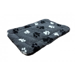 Sherpa Fleece Quilted Dog Pad - Grey with Black & White Paws