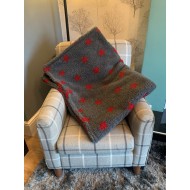 Deluxe Sherpa Fleece Lap Blanket - DOUBLE LAYERED - Grey with Red Stars