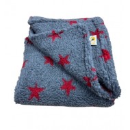 Deluxe Sherpa Fleece Lap Blanket - DOUBLE LAYERED - Grey with Red Stars