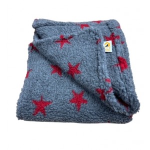 Grey with Red Stars - Double Layered Sherpa Fleece Dog Blanket 